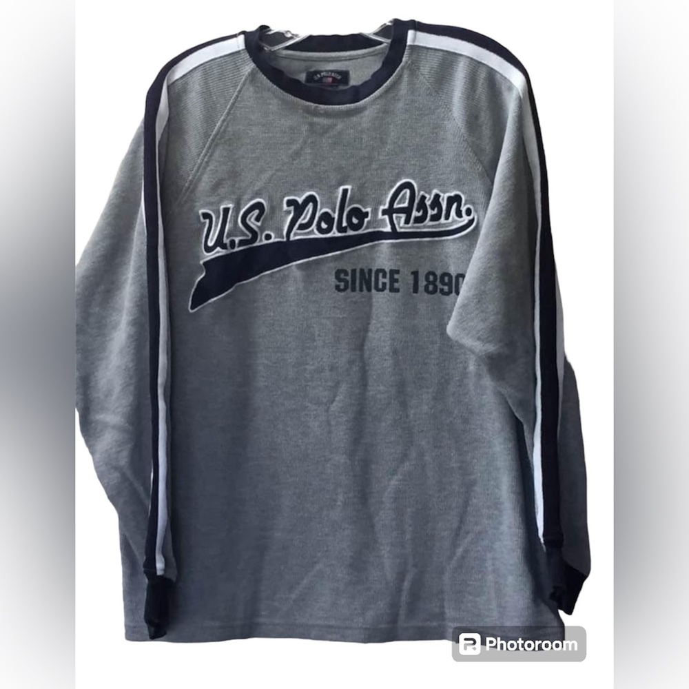 Men’s US Polo Association Thermal Jersey Gray Black Warm Size Large